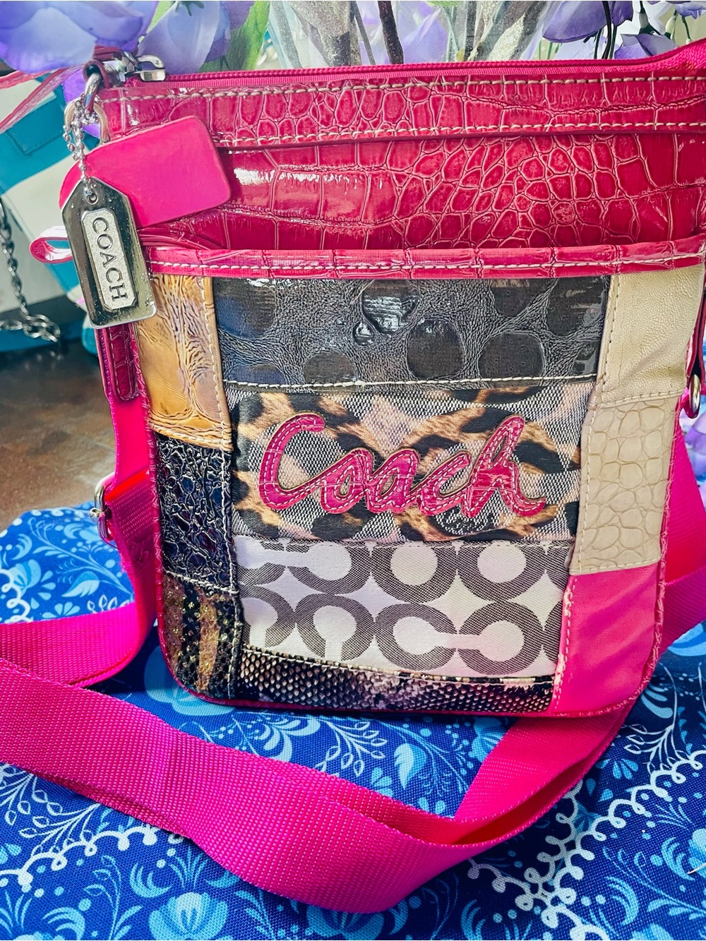 Coach Patchwork Crossbody Bag in Pink Multi